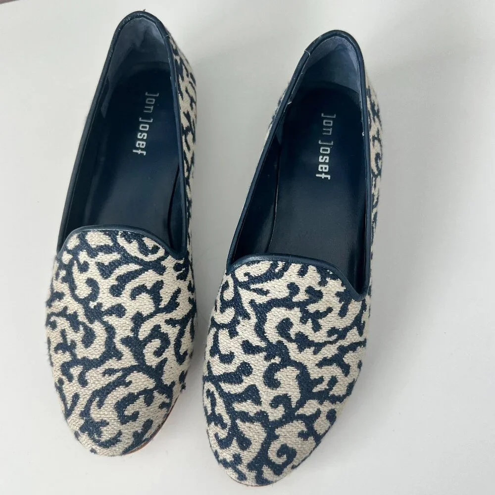 Jon Josef "Gatsby" Loafer Slipper in Blue and Ivory Coral Design SZ 9 - Picture 2 of 8